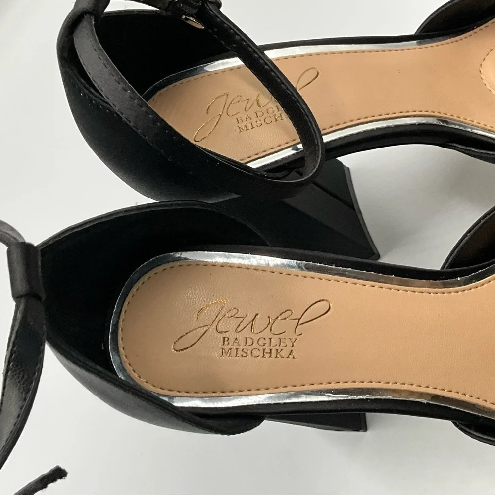 Jewel Badgley Heels Size 7 Mischka Black Satin Ankle Straps